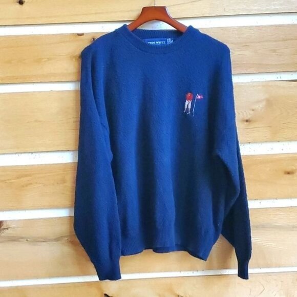 John‎ Weitz Hand Framed Knitted Embroidered Vintage Golfer LS Sz XL Sweater - Picture 1 of 11